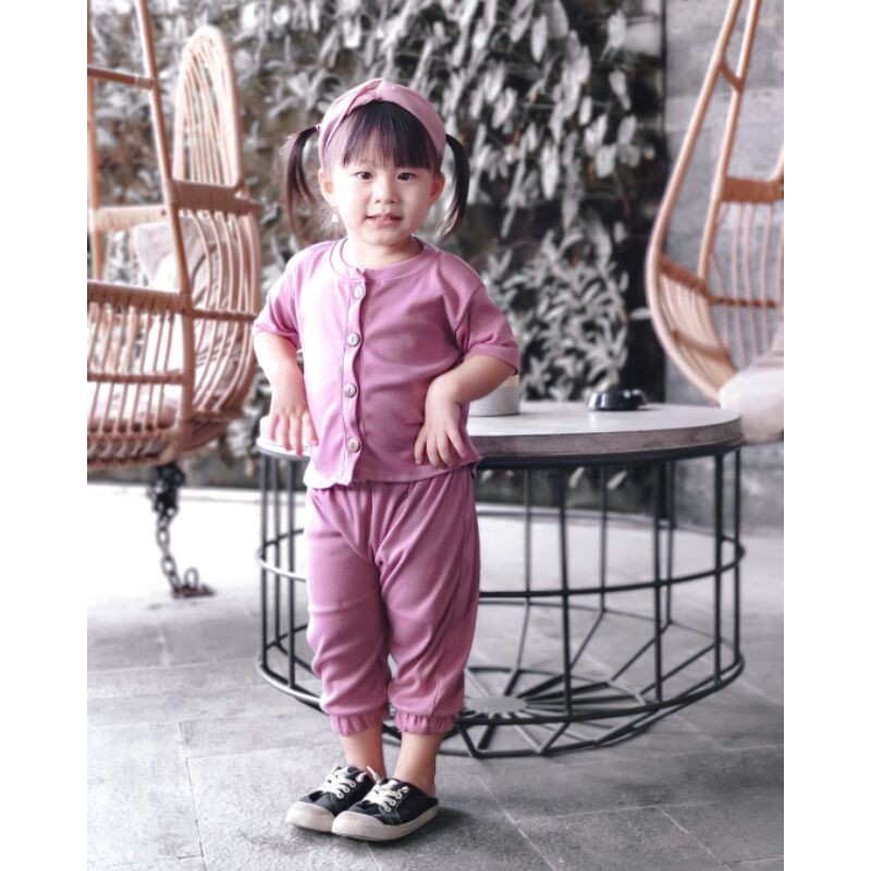 SAKHI SET - Baju Setelan Anak Perempuan Laki Laki Cewek Cowok Button Retro By Qintha Kids