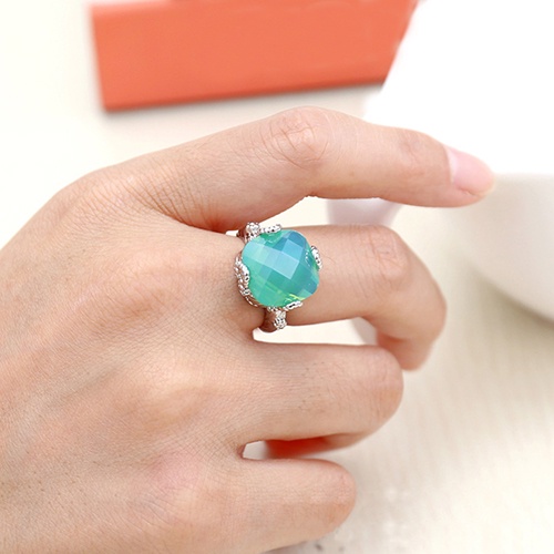 Hu Hu Hu Hu Hu Alat Bantu Pasang Kacamata♡ Perhiasan Cincin Nikah Lapis Silver Hias Opal Hijau Ukuran 6 / 7 / 8 / 9 / 10 Untuk Wanita