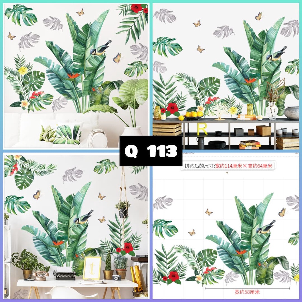 WALLSTIKER WALLSTIKER WALL STICKER STIKER PAPER WALLPAPER DINDING D3 MOTIF TANAMAN HIJAU DAUN POHON KAKTUS MONSTERA DEKORASI CAFE RUMAH PINTU JENDELA CERMIN KACA HIASAN KERAMIK KAMAR MANDI TOILET ANTI AIR WATERPROOF TEGEL KOMPOR KULKAS DAPUR 3D AESTHENTIC-Q113