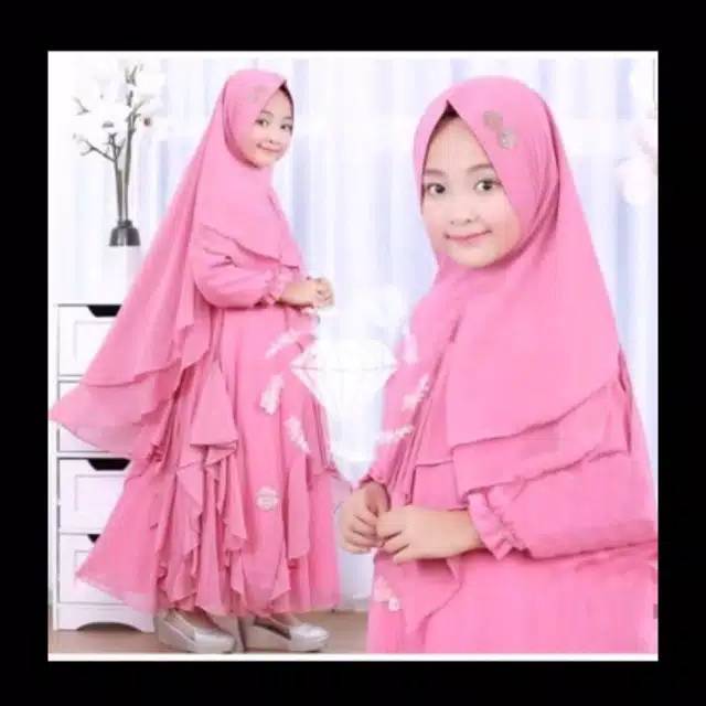 Set hijab gamis anak tk sd 6 - 9 tahun baju anak dress