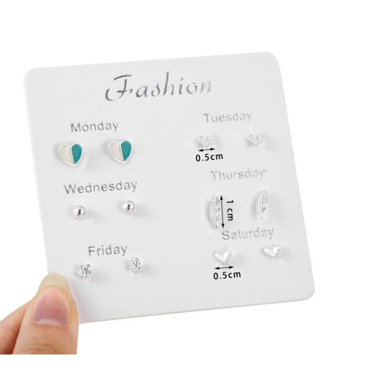 ACC072 Anting One week Korea simple creative earrings box of 6 pairs 10gr-2