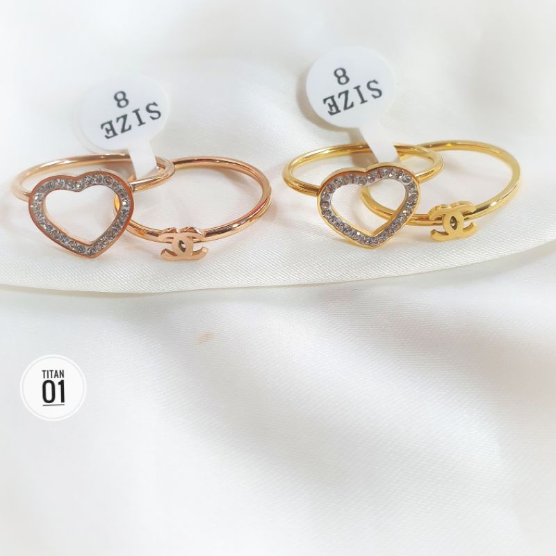 Cincin 2 In 1 Titanium Permata Love Anti Karat N25052201