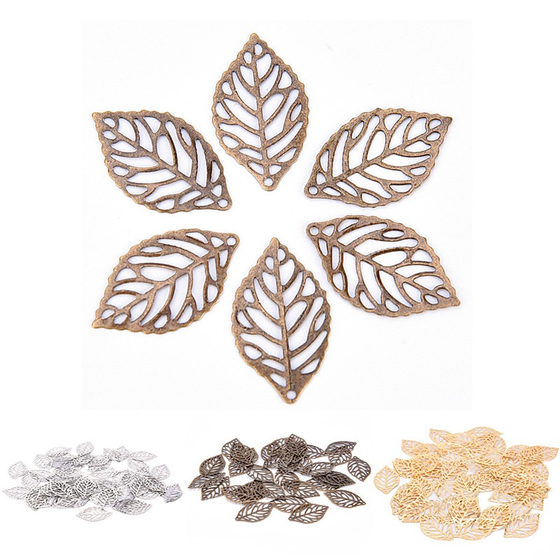 Hbid Glory 50PCS Liontin Daun Hollow Bahan Metal Untuk Membuat Perhiasan DIY