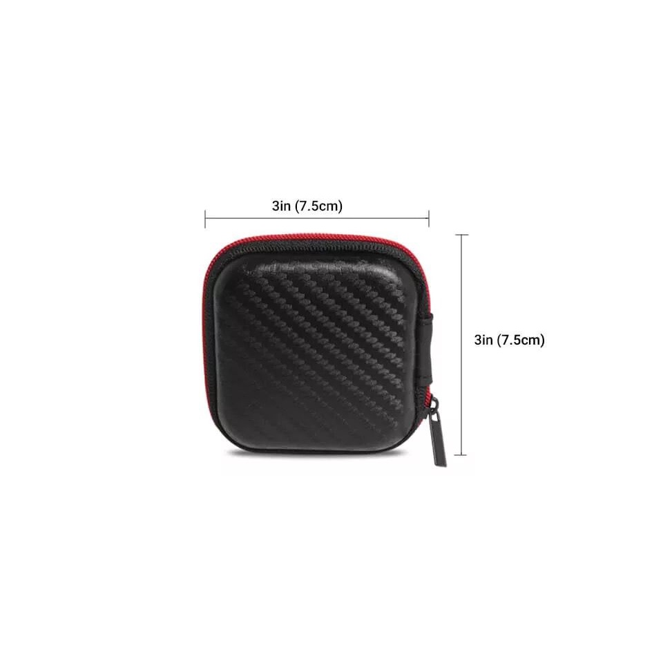 Earphone Storage Bag Square Carbon Motive - Carrying Case - Black Red