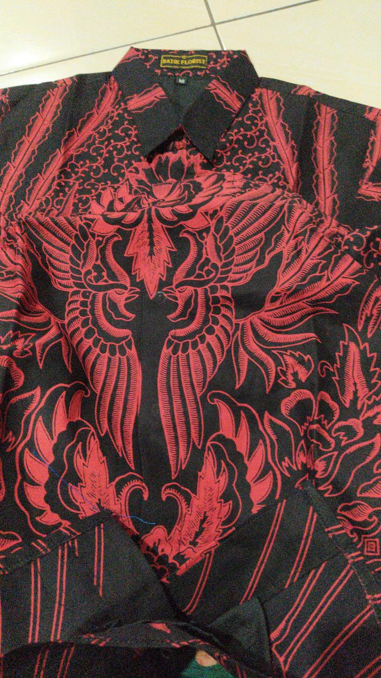 Baju Batik Pria | Manuk Peksi Merah Lengan Panjang Slim Fit Lapis Furing | By Batik Florist