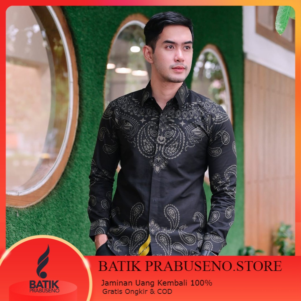 Kanigara Kemeja Kerja Kantor Batik Pria Lengan Panjang Branded Slimfit Original Prabuseno Atasan Cow