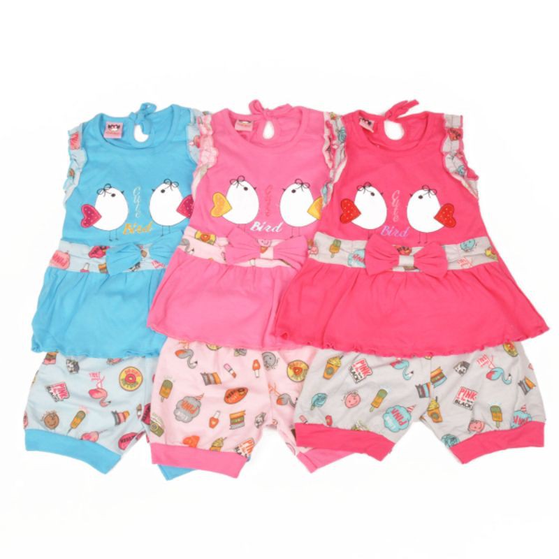 SETELAN BAJU ANAK PEREMPUAN MOTIF CUTE BIRD 1-2 TAHUN