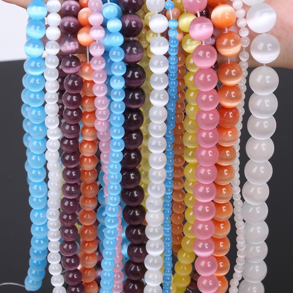 10 pcs/lot Kualitas Tinggi 4/6/8mm Putaran String Opal Longgar Spacer Bead Kaca Alami Cat Eye Beads Untuk Perhiasan Kalung Gelang