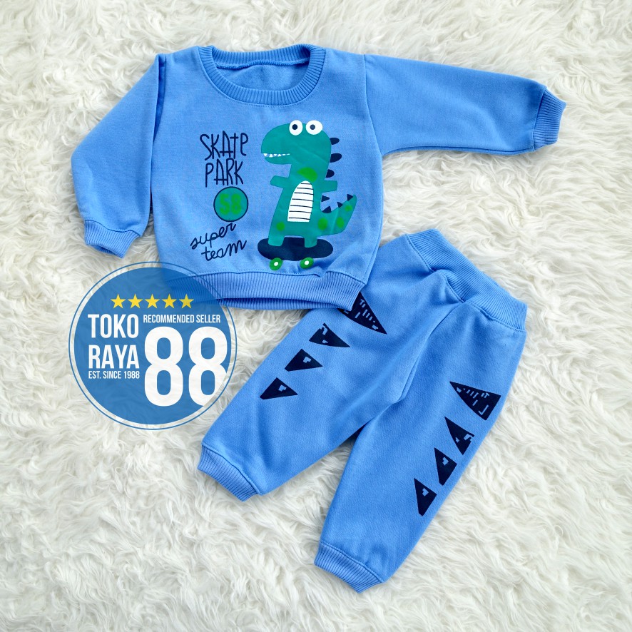 TOKO RAYA 88, Setelan Jaket Bayi Anak 1 - 2 Tahun, Set Sweater Dino, Hangat Murah-1