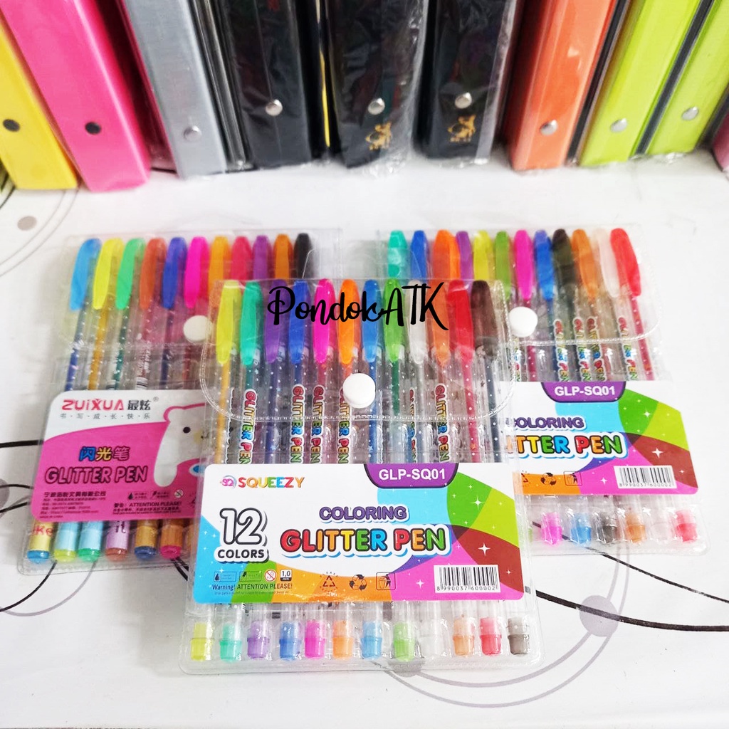 Pulpen Gel Glitter Warna Pulpen Glitter Pen 12 Warna Warni Tinta Coloring