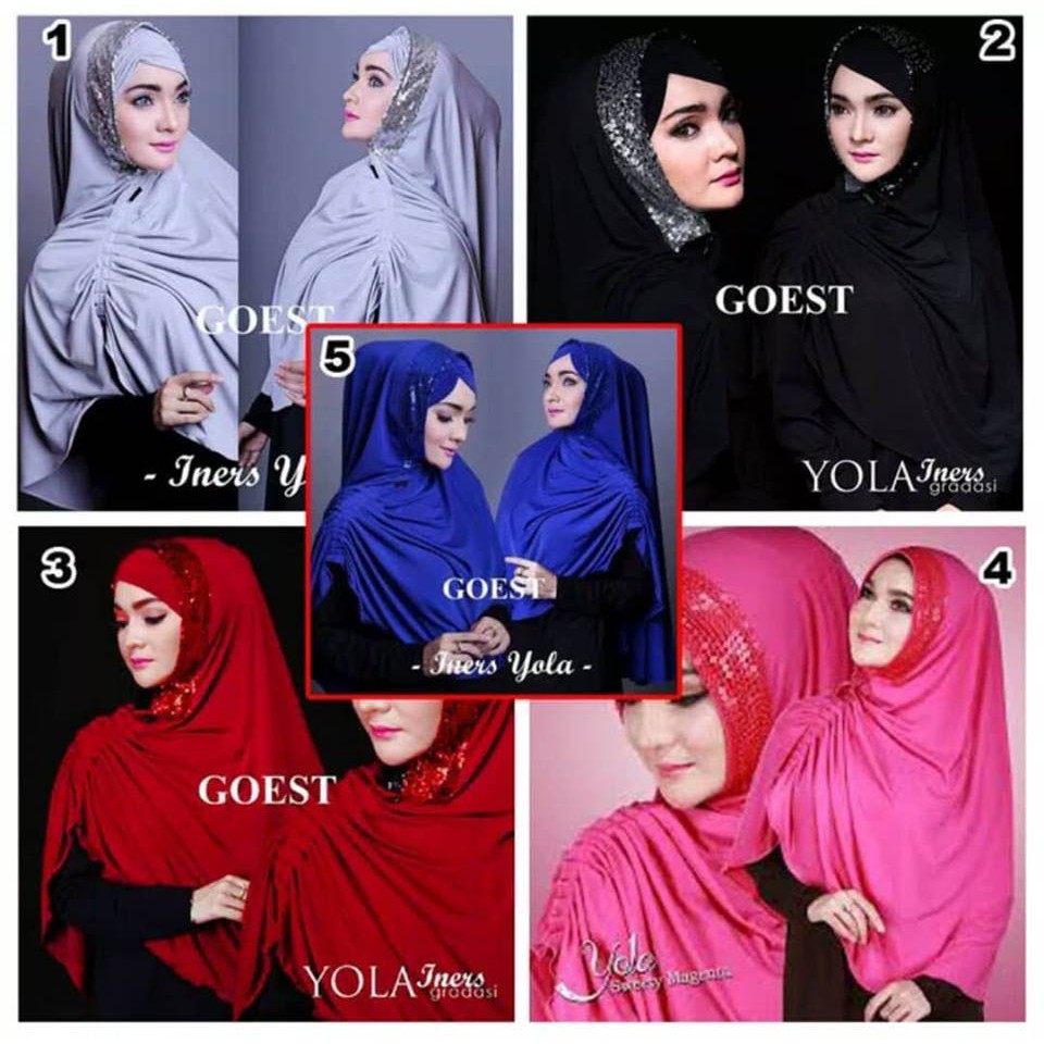 jilbab Khimar Yola Iners Premium / Jilbab Iners Yola / Khimar Yola Free Inner/ cuci gudang