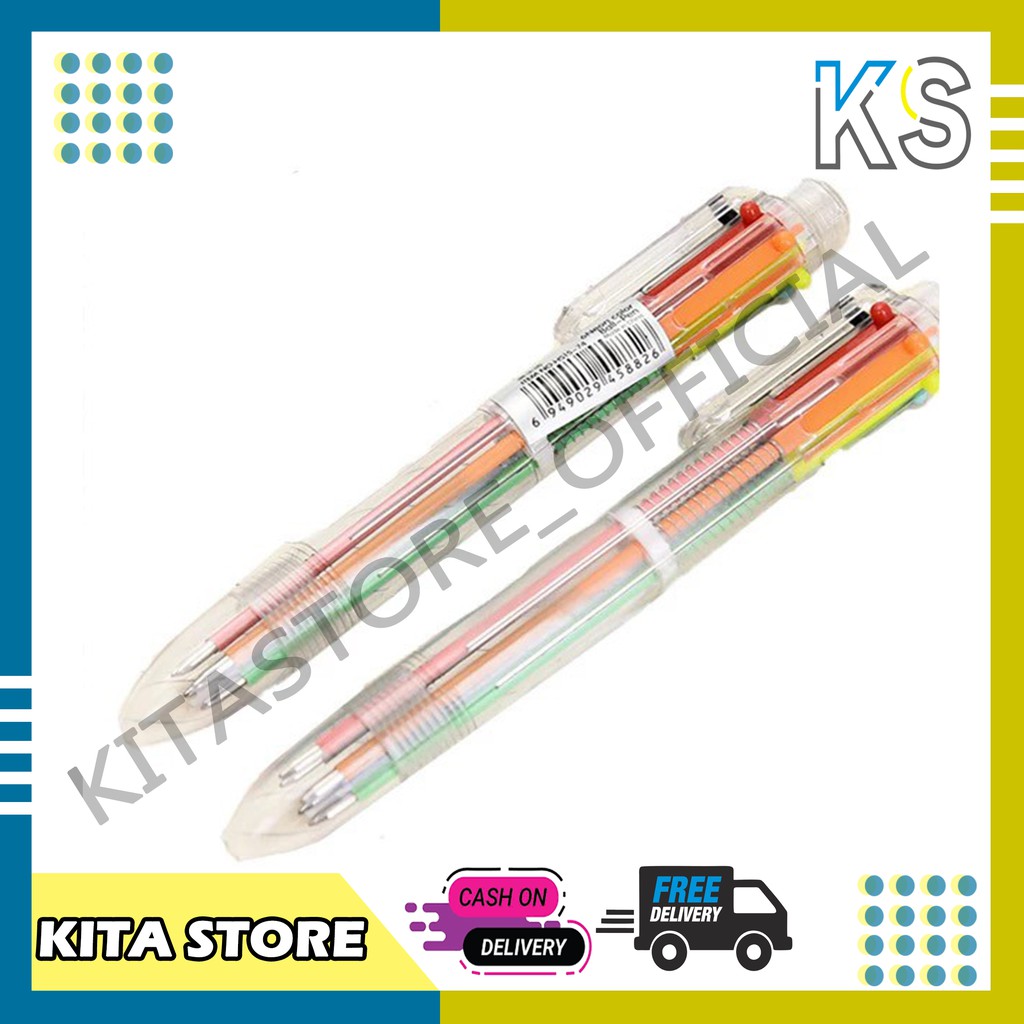 

KitaStore COD Pulpen 6 Color in 1 Ballpoint Pen Office Pena 6 Warna Sekaligus Berwarna U09