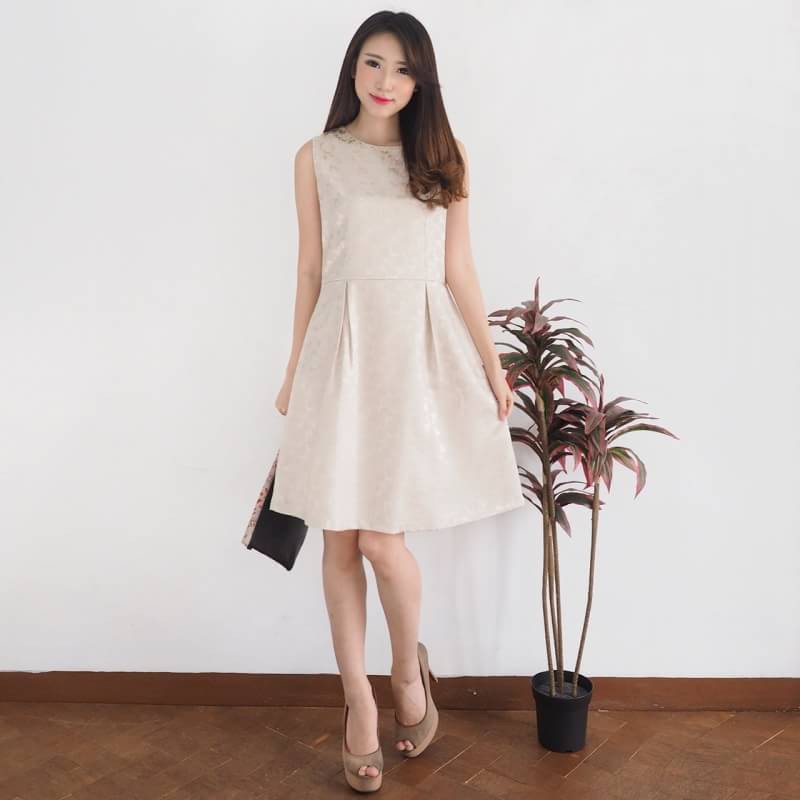 TJ121 - SAMANTHA DRESS / Dress Pesta Wanita Kekinian Fashion Trendy / Terusan Navy Tosca Cream Grey