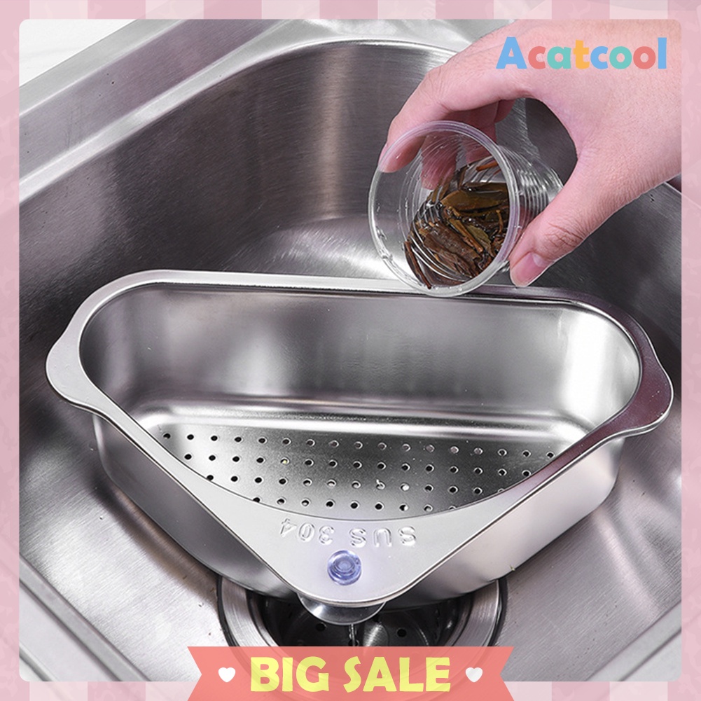 Stainless Steel Triangular Drain Basket Holder Kitchen Sink Filter Shelf