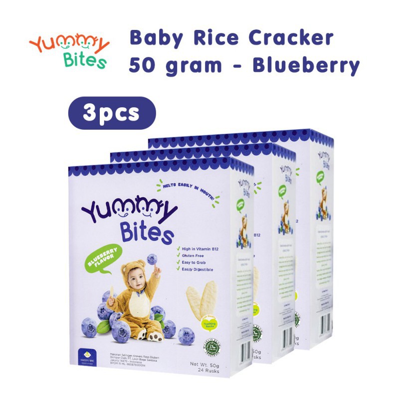 Yummy Bites Rice Cracker Snack Bayi 50 gr Blueberry - 3 Pcs