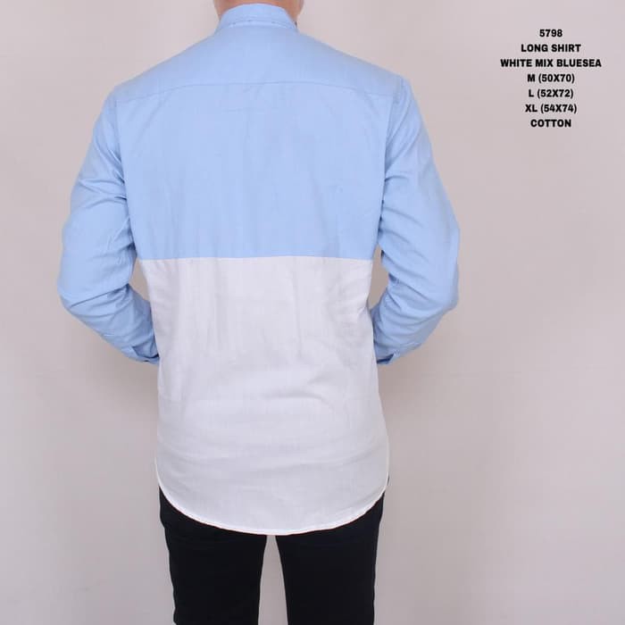 KEMEJA KERJA PRIA LENGAN PANJANG POLOS KOMBINASI WARNA PUTIH BIRU ADEM