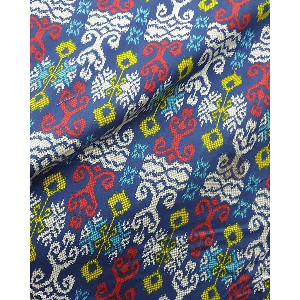 Batik Biru Navy Print Katun Halus Meteran Seragam