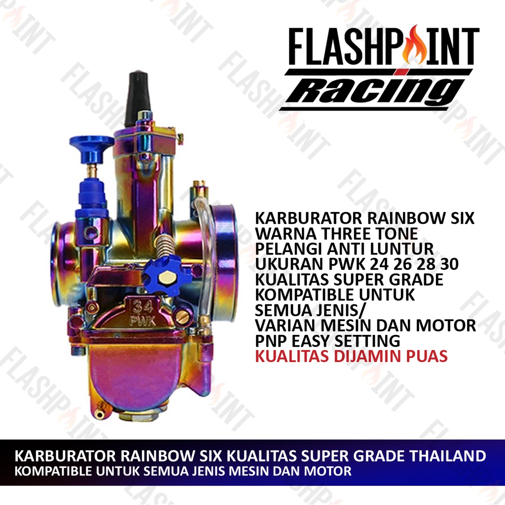 (BISA COD) KARBURATOR PWK 24 26 28 30 32 34 PELANGI RAINBOW SIX KARBU CPO SUDCO KEIHIN SPACY BIT SPIN SKYWAVE SKY BEAT VARIO MIO RX MX MEGA PRO KLX BISON SUPRA X 125 BYSON RXZ RX KING ORIGINAL SCOOPY SMASH SHOGUN NINJA GL PRO SOUL FU SATRIA TIGER GL F1ZR