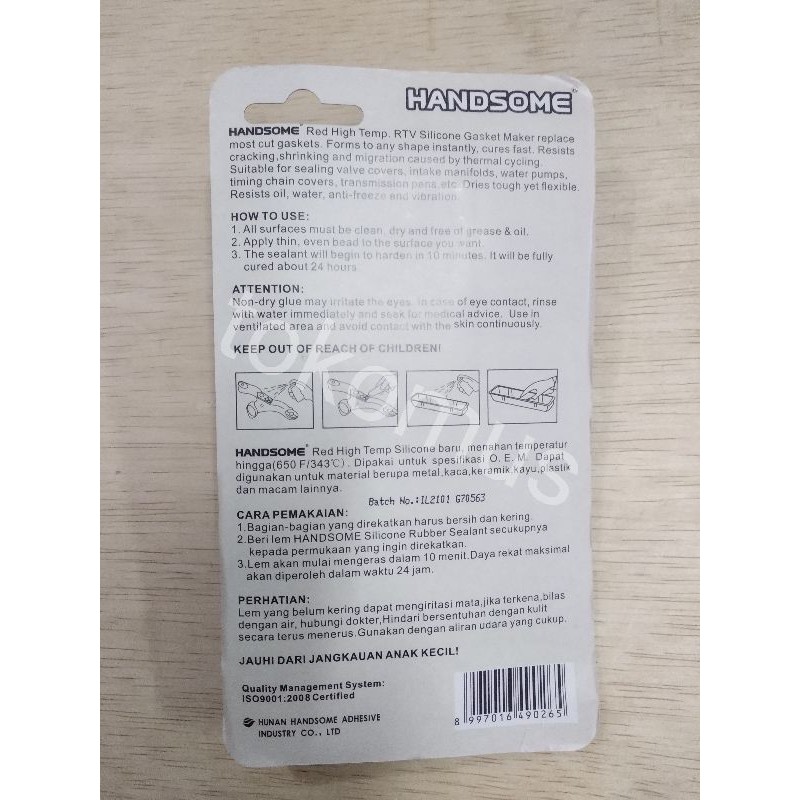 HIGH TEMP RED SILICONE SEALANT/LEM SILIKON MERAH 650 85G - HANDSOME