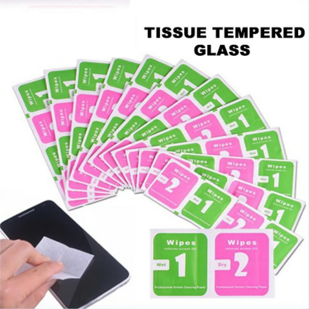 Tissue tempered glass wipes wet dan dry tisu tissue pembersih layar kaca Handphone hape hp dari jamur debu kotoran