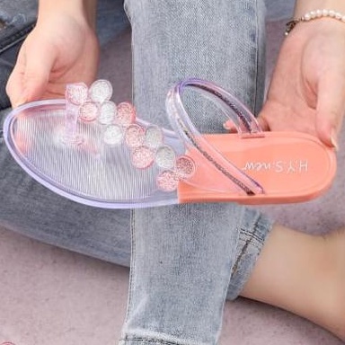 Sandal Jepit Wanita Import Jelly Kaca Tali Nadine Winola Collection WNL 050-Peach