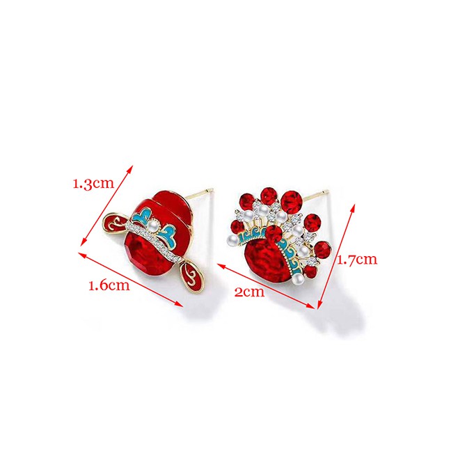 LRC Anting Tusuk Fashion Red 925 Silver Needle Flower Asymmetrical Earrings A59875