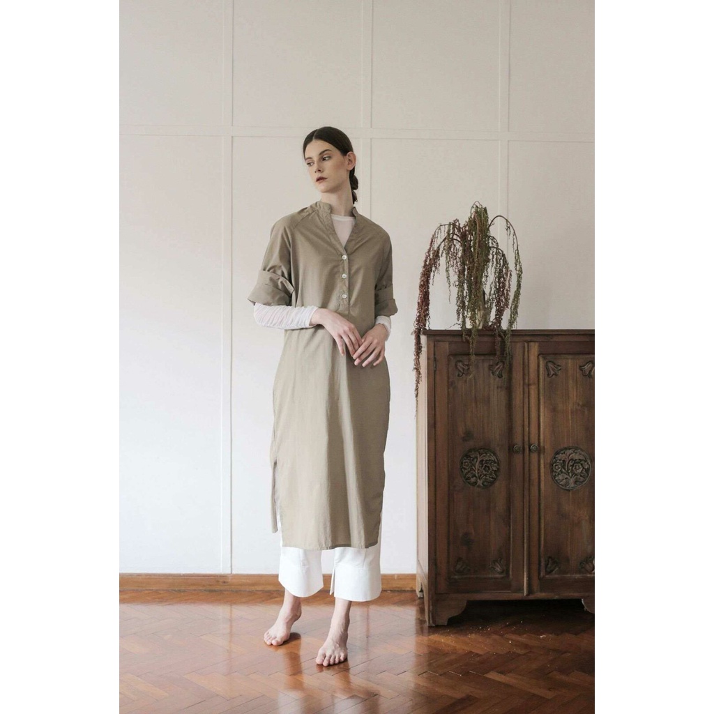 EESOME Ora Dress Khaki / Tunik lengan pendek wanita