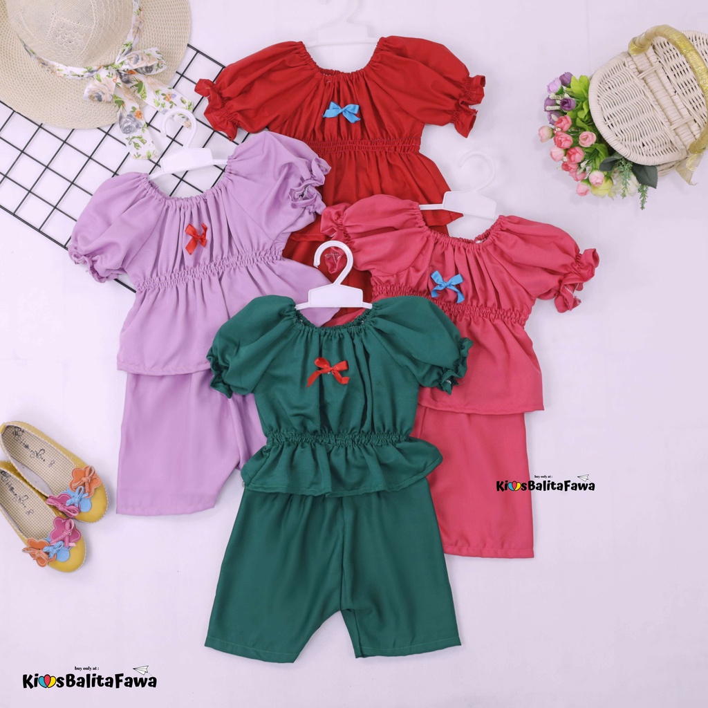 Neisya Set uk Bayi - 2 Tahun / Setelan Polos Anak Perempuan Lengan Pendek Balon Celana Atasan Import Babycinnamon