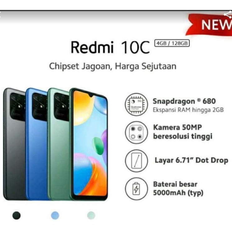 XIAOMI REDMI 10 C 10C REDMI10 C REDMI10C RAM 4128 4/64 GARANSI RESMI ORIGINAL NEW BARU 100%