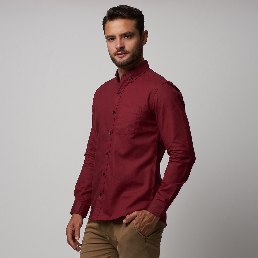 Kemeja Cowok Polos Pria Tangan Panjang Maroon Premium Quality Sigarate Slimfit Casual Kantoran Trend