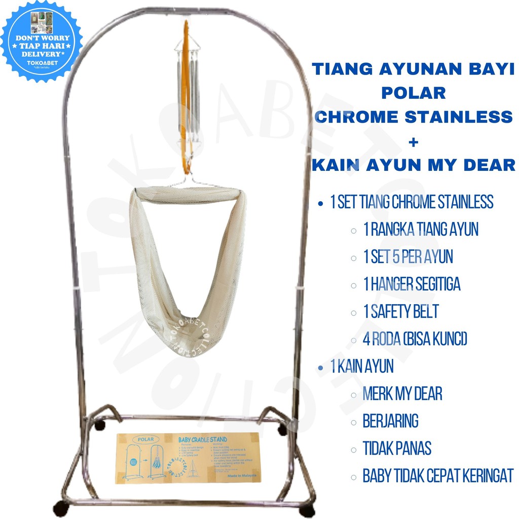 PAKET Ayunan Bayi Manual Portable Polar dan Kain Ayun Jaring Krem Hanger Per TOKOABET