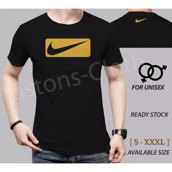 DI JUAL KAOS DISTRO NIKE LOGO HITAM SABLON GOLD BAJU SPORT TSHIRT