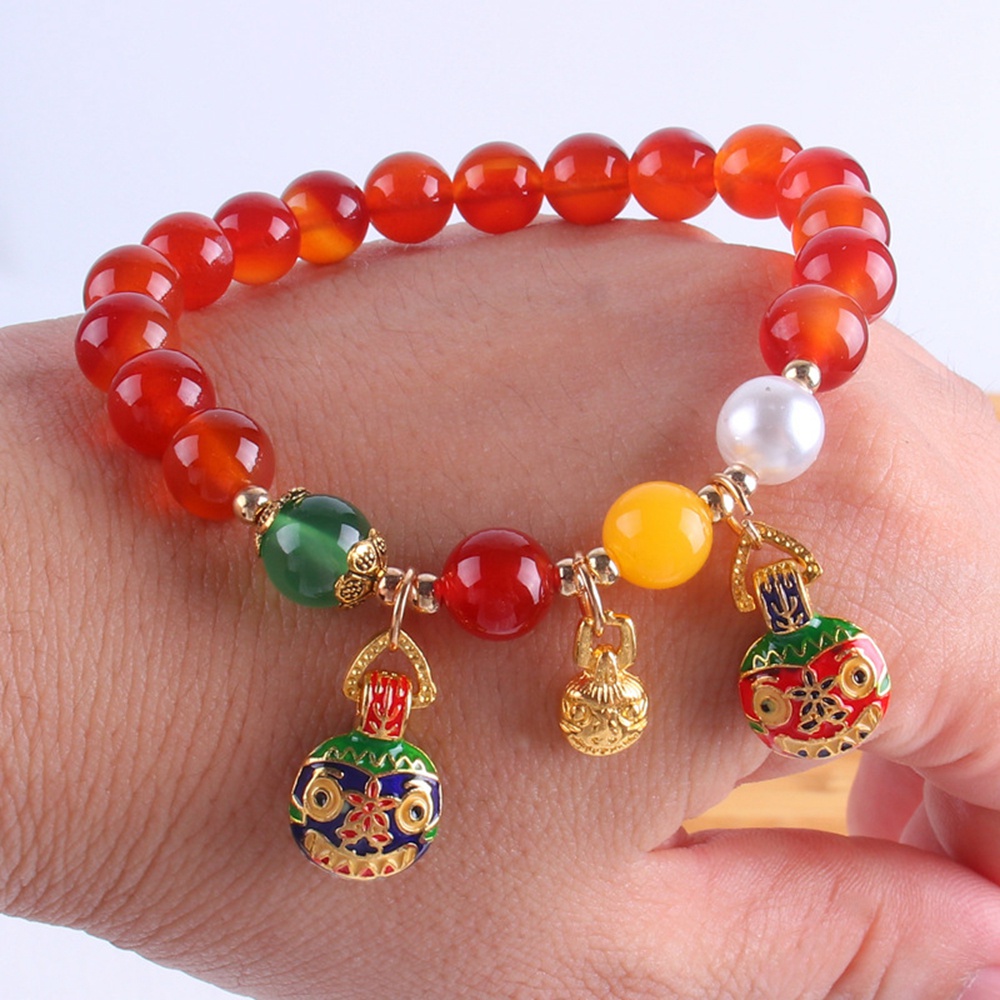 【COD Tangding】Gelang Tangan Emas Hias Batu Giok Agate Biru Untuk Wanita