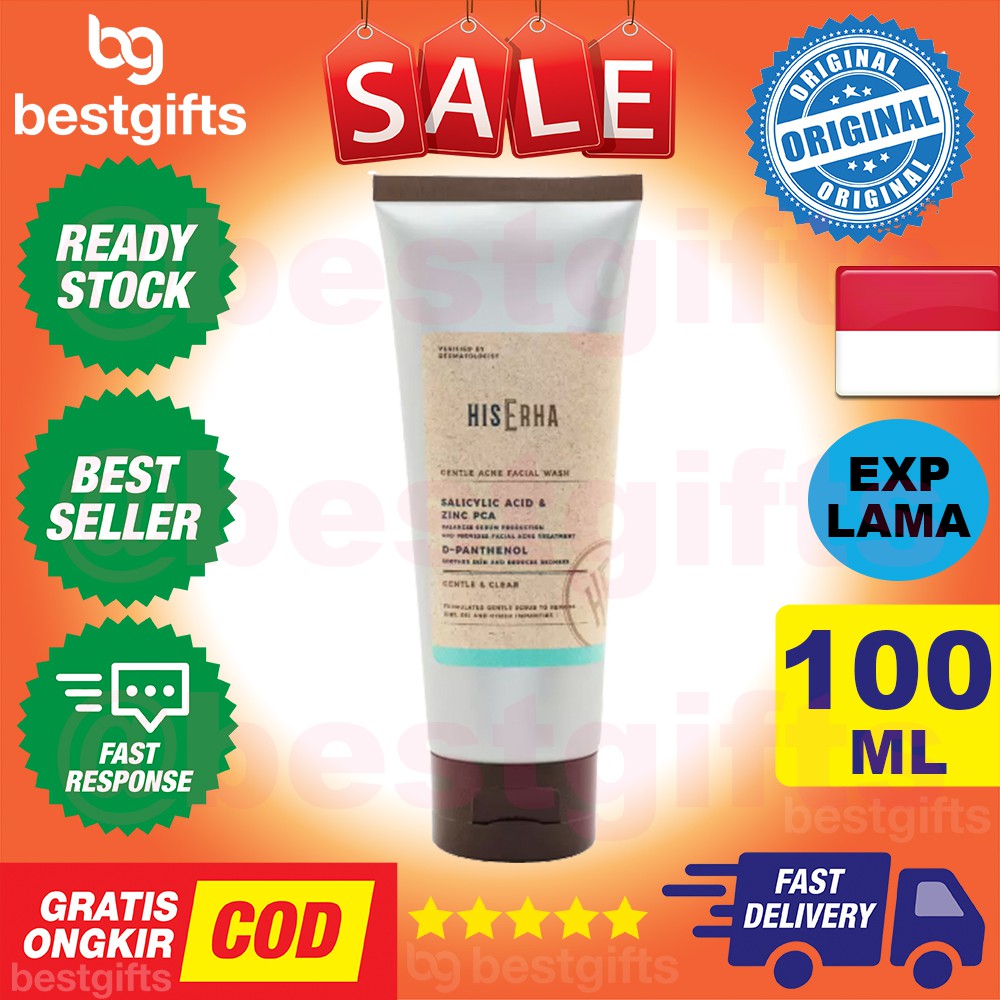 HIS ERHA GENTLE ACNE FACIAL WASH PEMBERSIH WAJAH PRIA KULIT MUKA BERMINYAK BERJERAWAT JERAWAT 100 ML