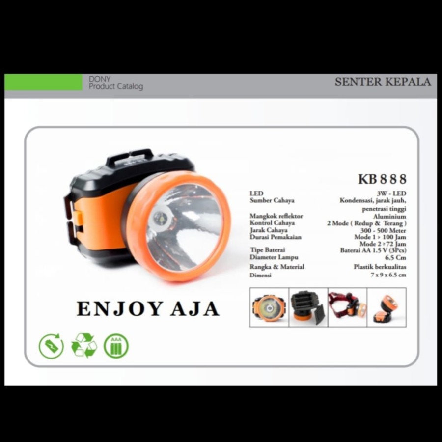 Senter kepala DONY baterai KB-888 Putih