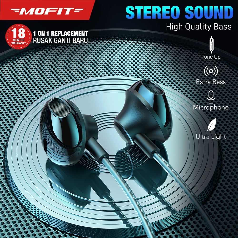 MOFIT MF7 Wired Earphone 3.5mm Microphone Stereo Sound Handsfree