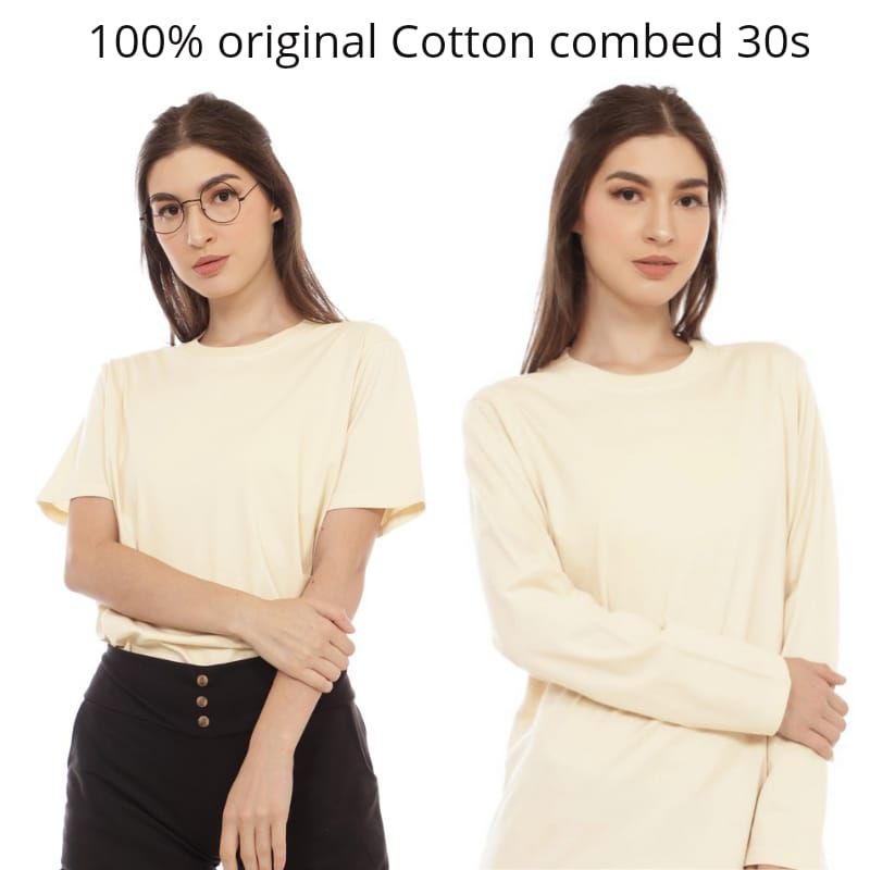 Kaos polos warna cream Kaos Polos Cewek Lengan Panjang Lengan Pendek Tshirt Wanita Baju Distro Polos