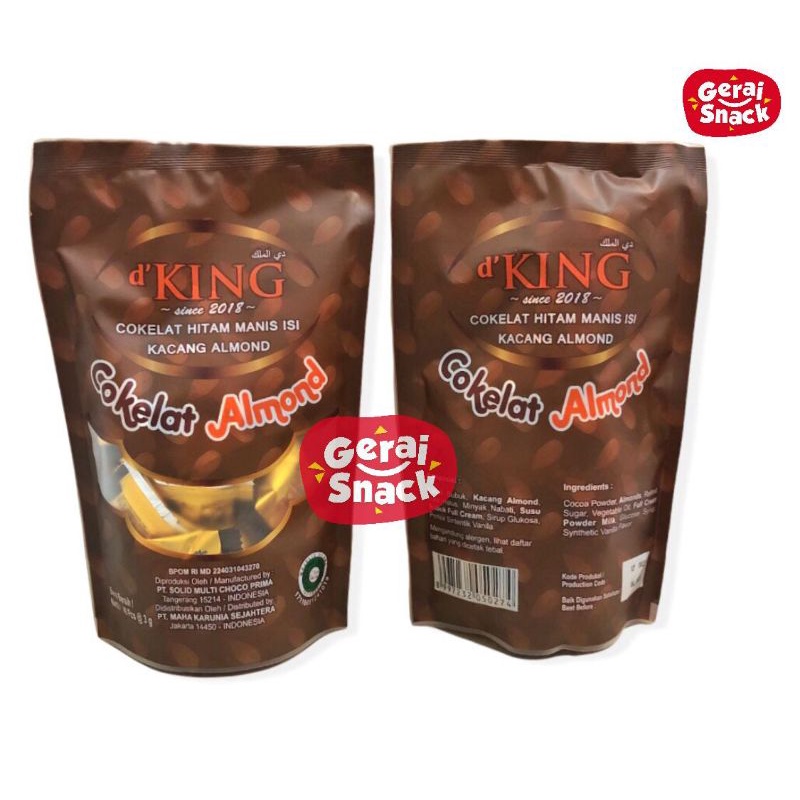 D'King Cokelat Almond 1 POUCH Cokelat Hitam Manis Isi Kacang Almond 40pcs