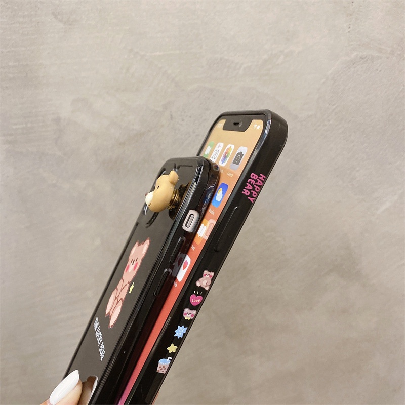 IPHONE 3d Rotatable Bear Couple Phone Case Cover Kartun Pelindung Lembut Untuk Iphone7 8 PLUS X XR XS 11 12 13 PRO MAX SE 2020