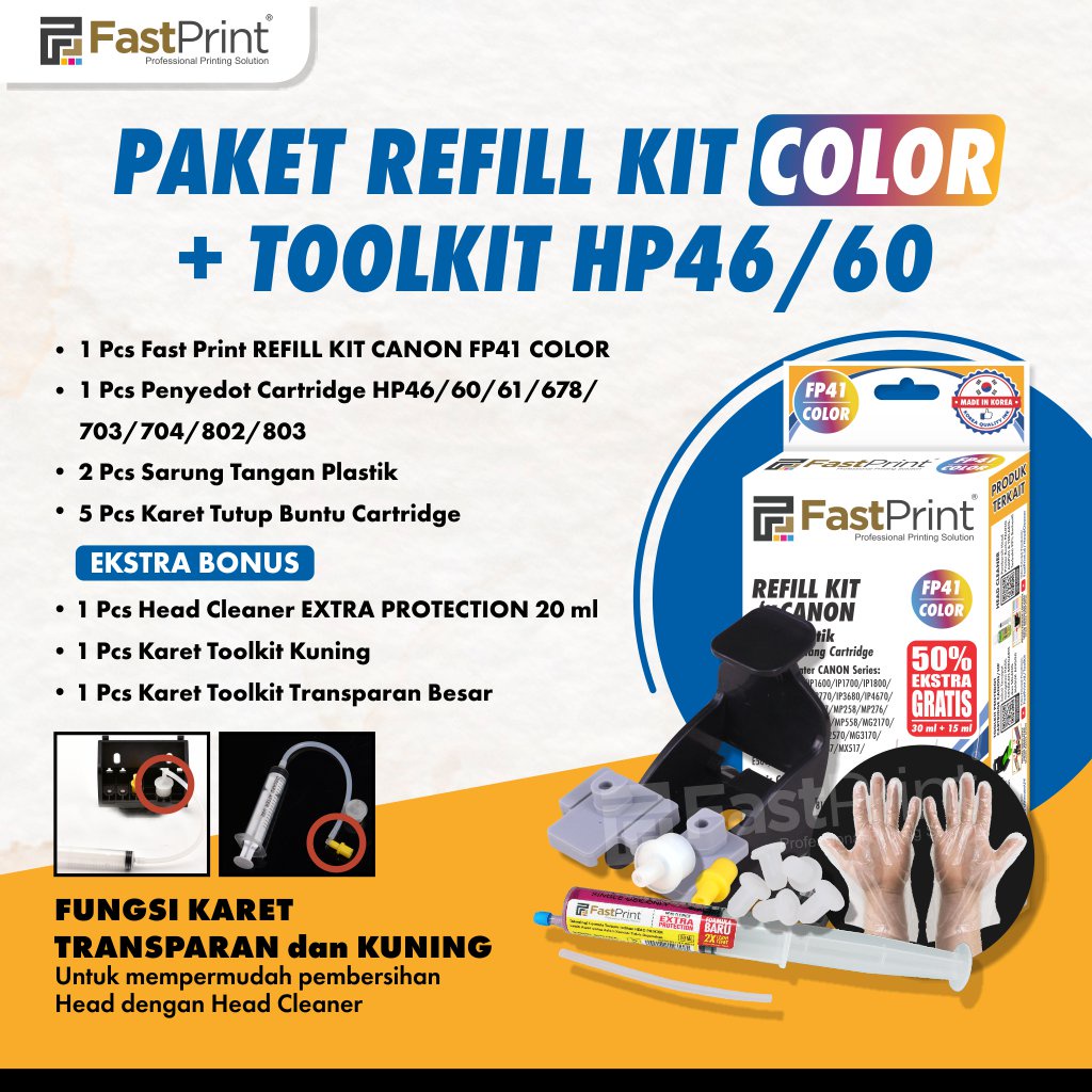 Paket Tinta Suntik Refill Kit Plus Penyedot Cartridge HP60 HP802