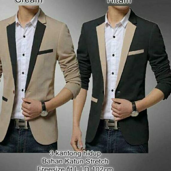 ← JAS BLAZER FASHION PRIA MODERN WARNA KOMBINASI HITAM CREAM BAJU COWOK PAKAIAN MODEL LAKI UNDANGAN 