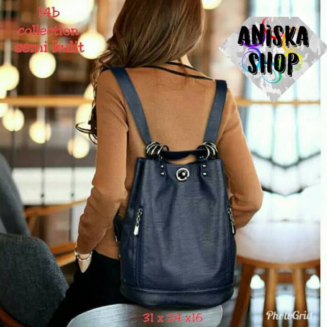 Backpack Angela Tas Ransel Semi Kulit Tas Ransel Wanita