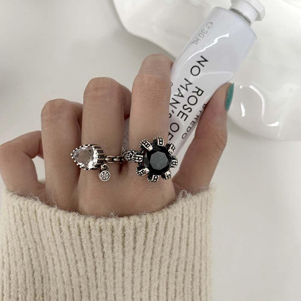 Needway  Wanita Cincin Terbuka Geometris Adjustable Punk Untuk Perempuan Tetesan Air Tekstur Tidak Teratur Jari Perhiasan