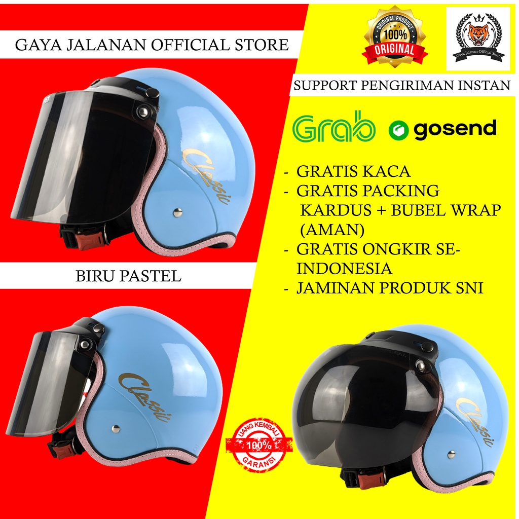 Helm Bogo Dewasa Helem Motor Retro Remaja Classic Pria Wanita SNI Open Face Klasik Cewek Cowok A6
