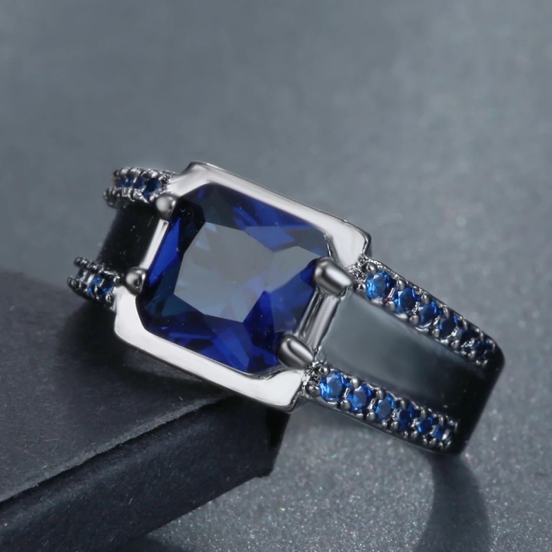 Cincin Batu Safir Royal Blue Saphire Ring Gold Filled Black Gun Platted Modern Minimalis