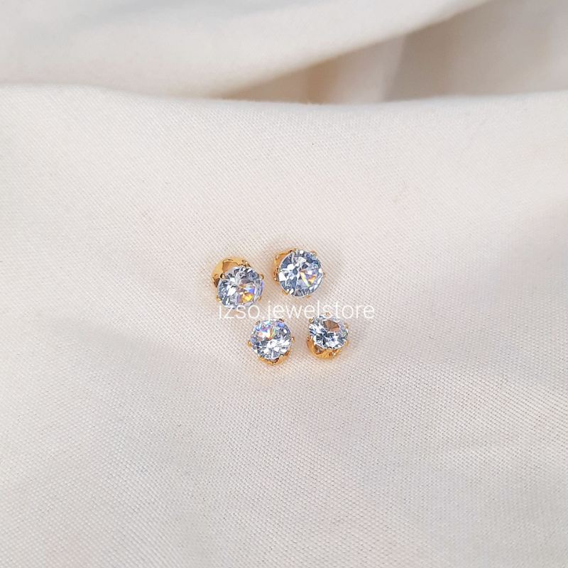 IZSO Anting Desina Anting Tusuk Titanium Earring Anti Karat Giwang Cubic Zirconia Crystal