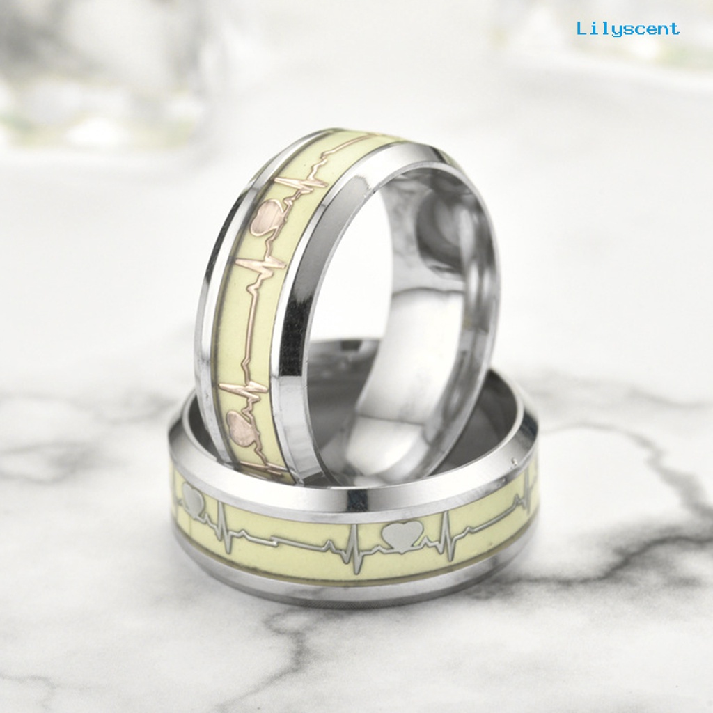 Ls Cincin Stainless Steel Motif Electrocardiogram Untuk Pernikahan