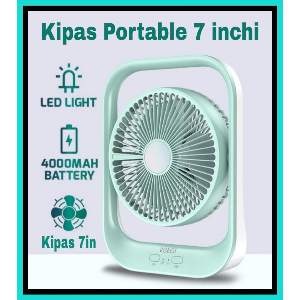 NA - Kipas Angin Portable 7in + Lampu Usb 4000mAh - Kipas Meja Usb bf13