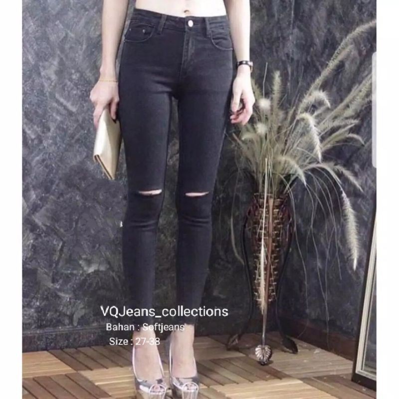 SEO Celana Highwest Jeans wanita sobek lutut cutterr