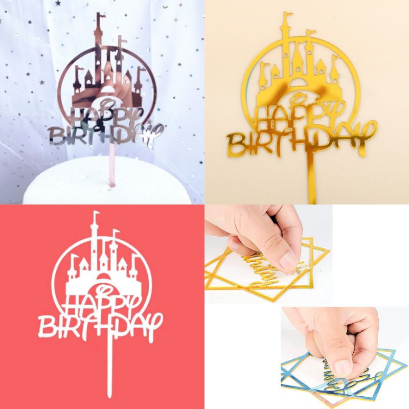 Topper Castle Happy Birthday/Topper Acrylic Disney/Topper Akrilik Istana Ulang Tahun/Dekorasi Kue Ul